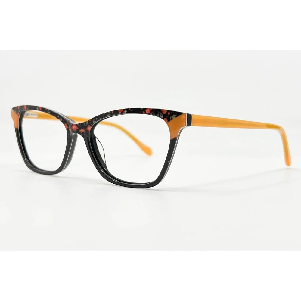 Zenni Eyeglasses Frames Womens Black Orange Floral Cat Eye 52-16-140 44680